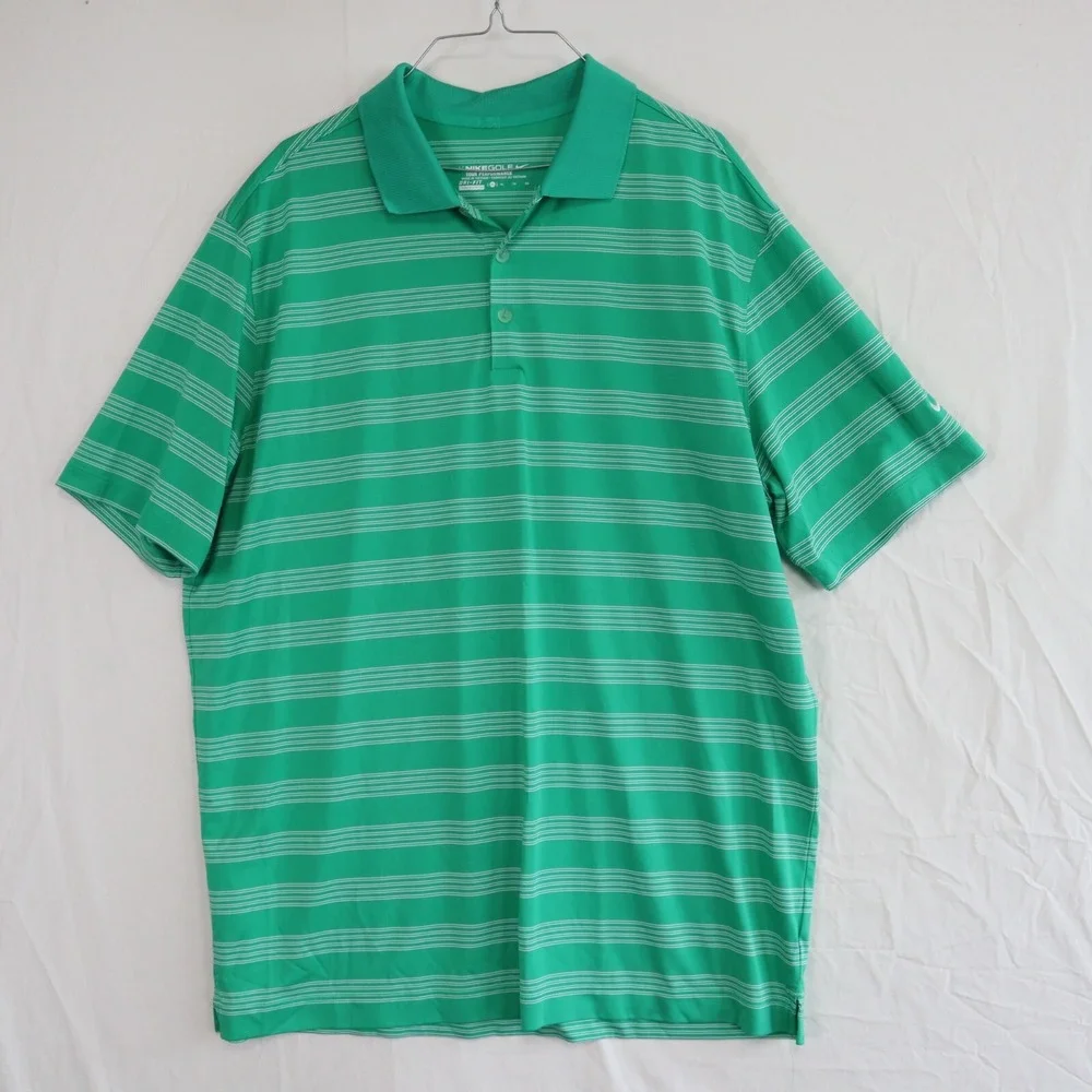 Nike Golf Polo Shirt Mens XL Dri-Fit Tour Performance Green Striped Short Sleeve